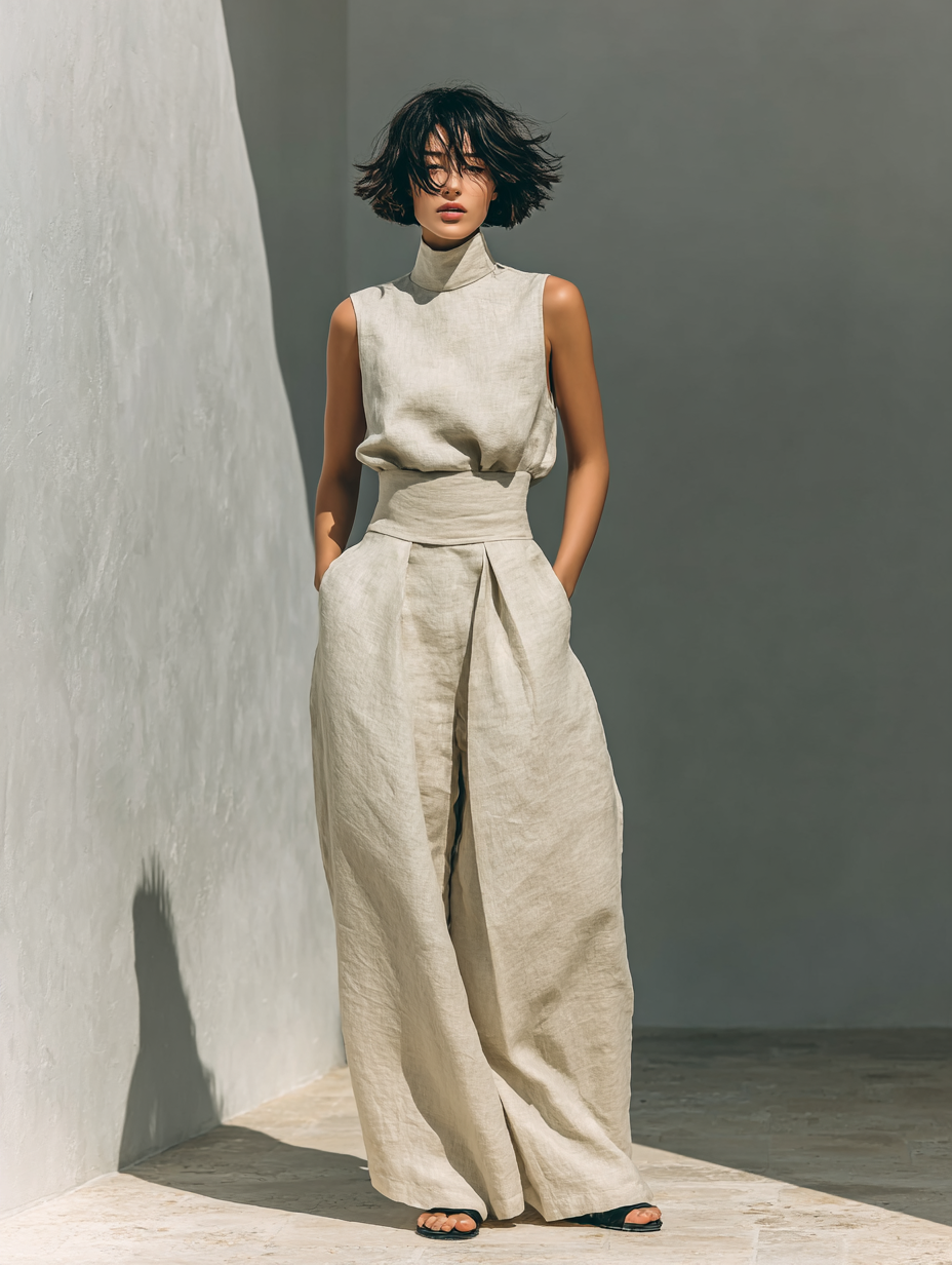 Maria | Completo Elegante in Misto Lino e Cotone con Canotta e Pantaloni Morbidi