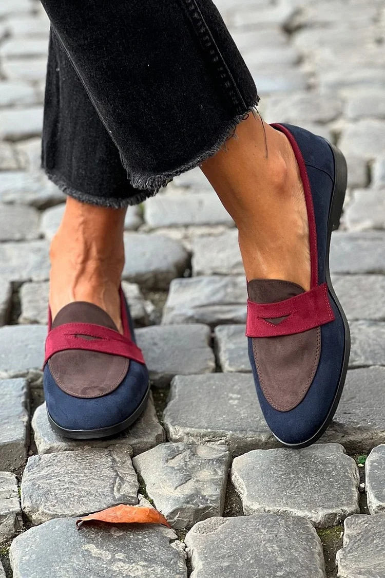 Coco | Colour Block Patchwork Moccasins in Navy