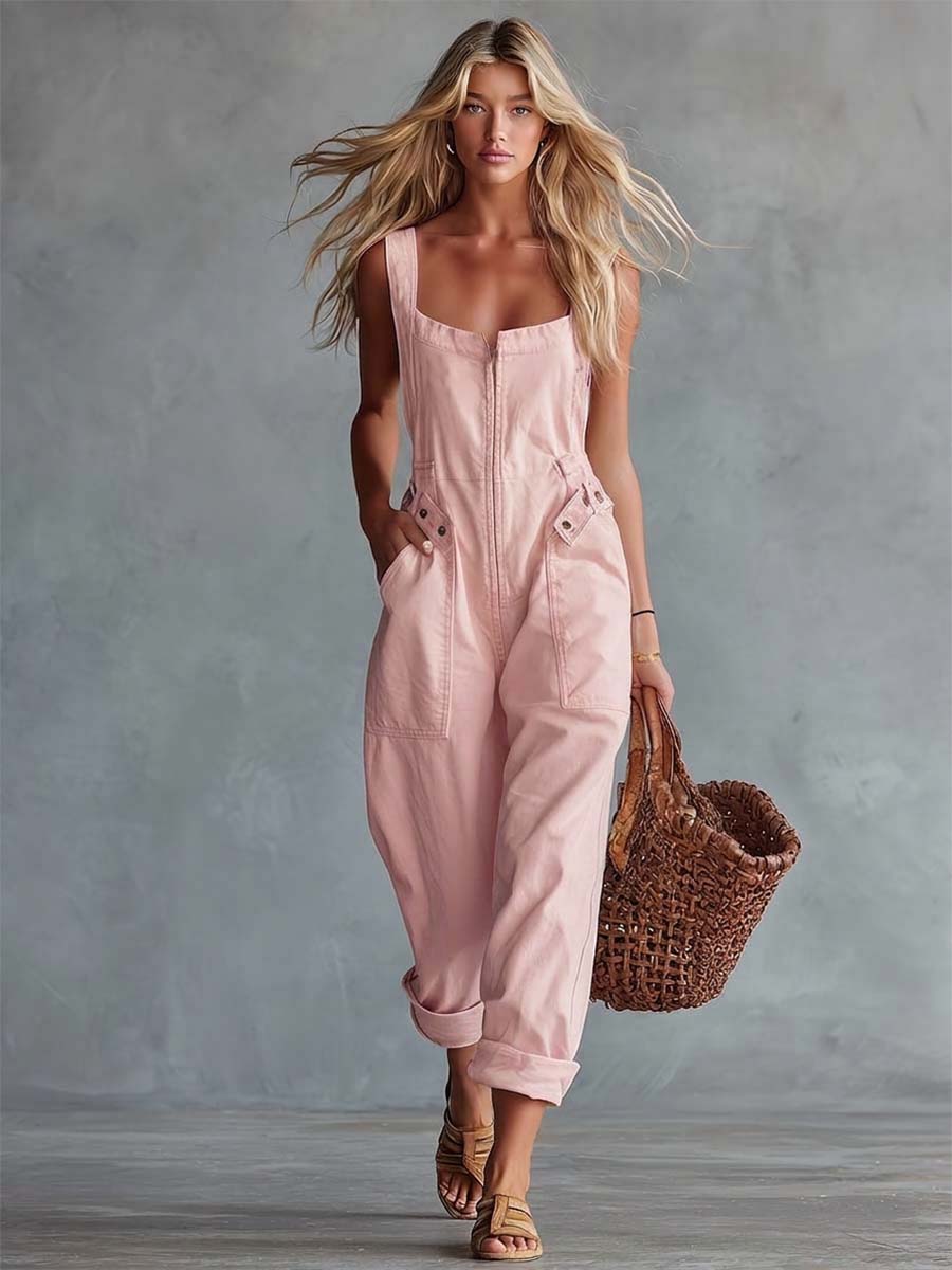 Romy | Retro Zip-Front Belted Jumpsuit