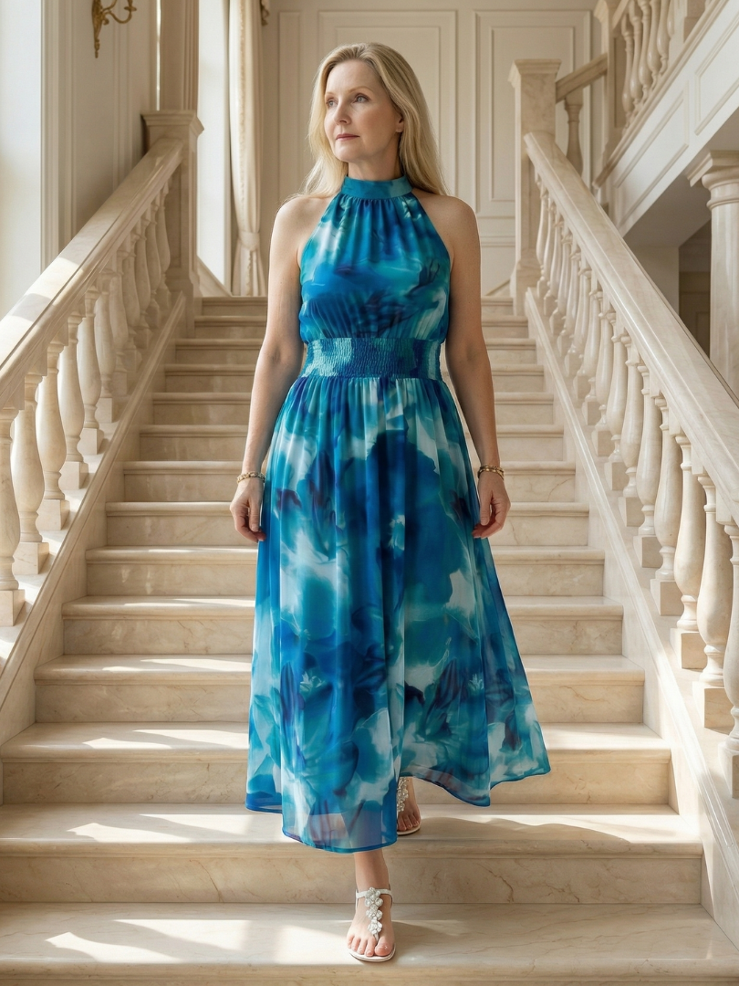 Sylin | Ruched Halter Midi Dress