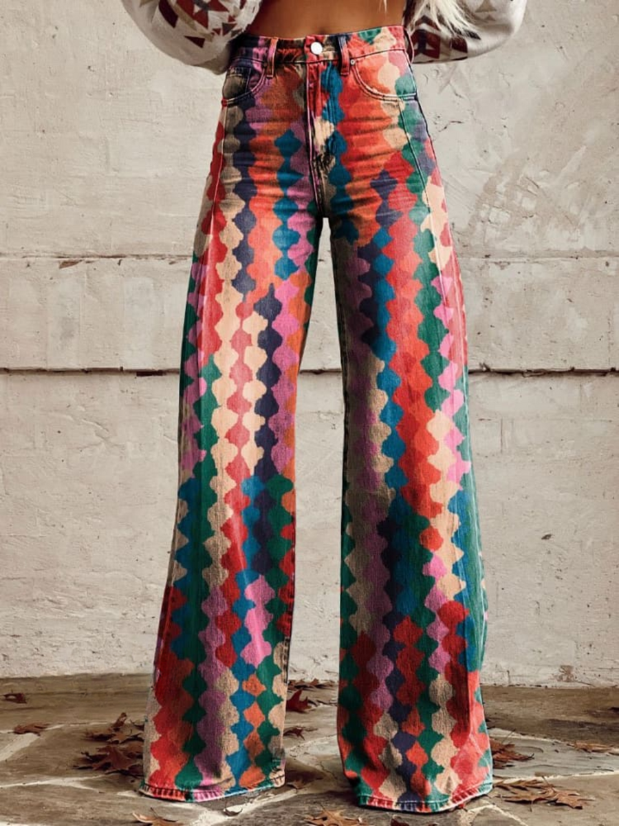 Helena | Pantaloni con stampa colorata rétro