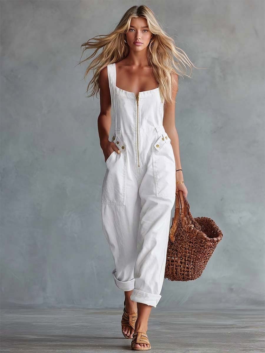 Romy | Retro Zip-Front Belted Jumpsuit
