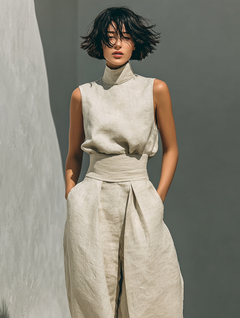 Maria | Completo Elegante in Misto Lino e Cotone con Canotta e Pantaloni Morbidi