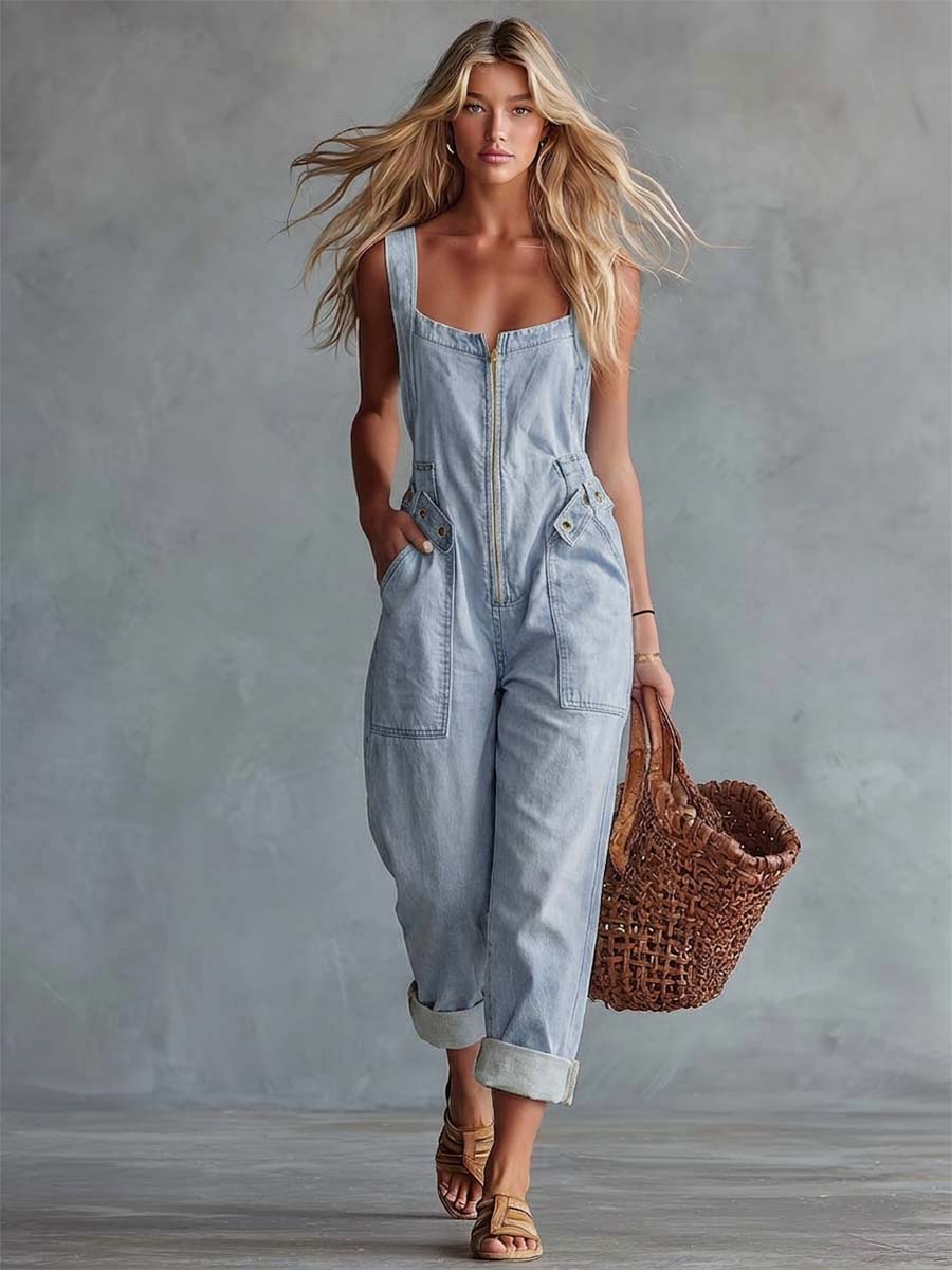 Romy | Retro Zip-Front Belted Jumpsuit