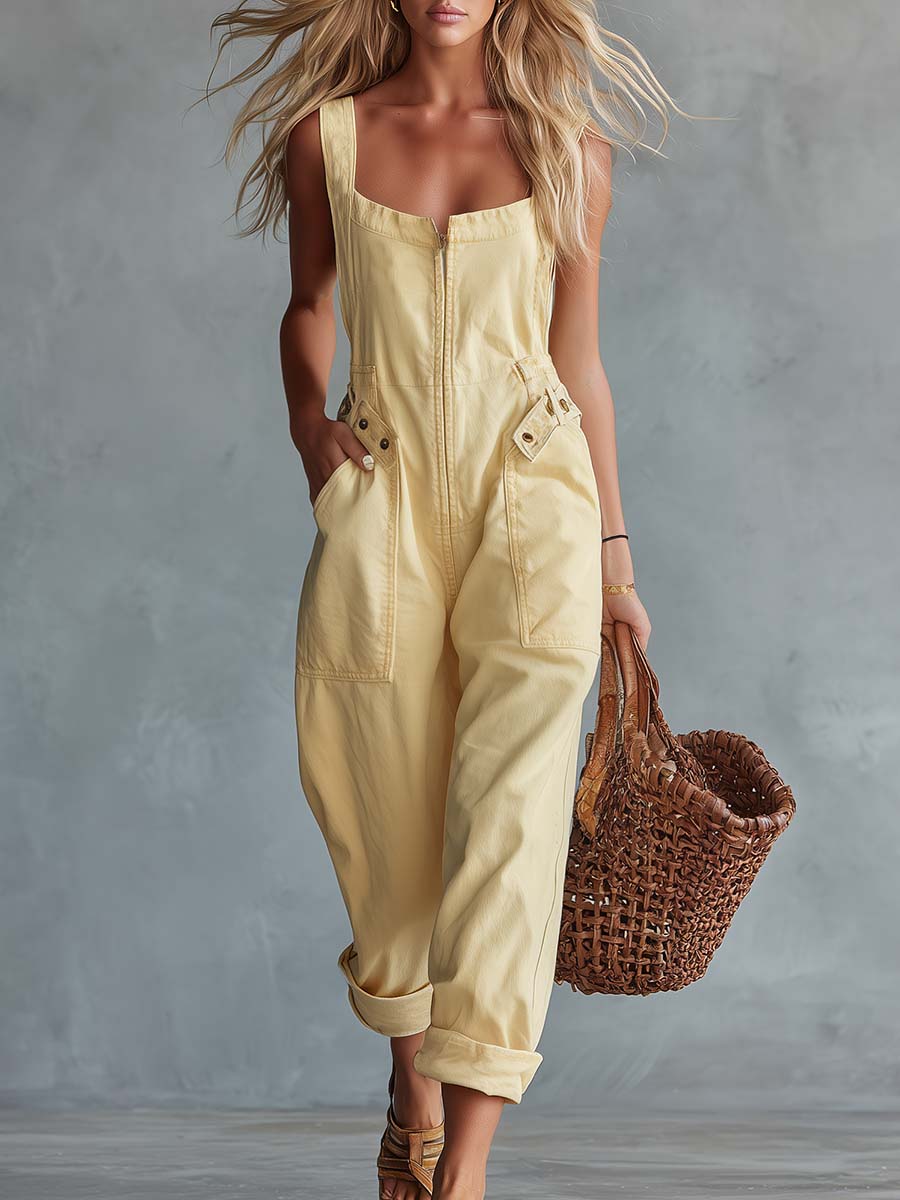 Romy | Retro Zip-Front Belted Jumpsuit