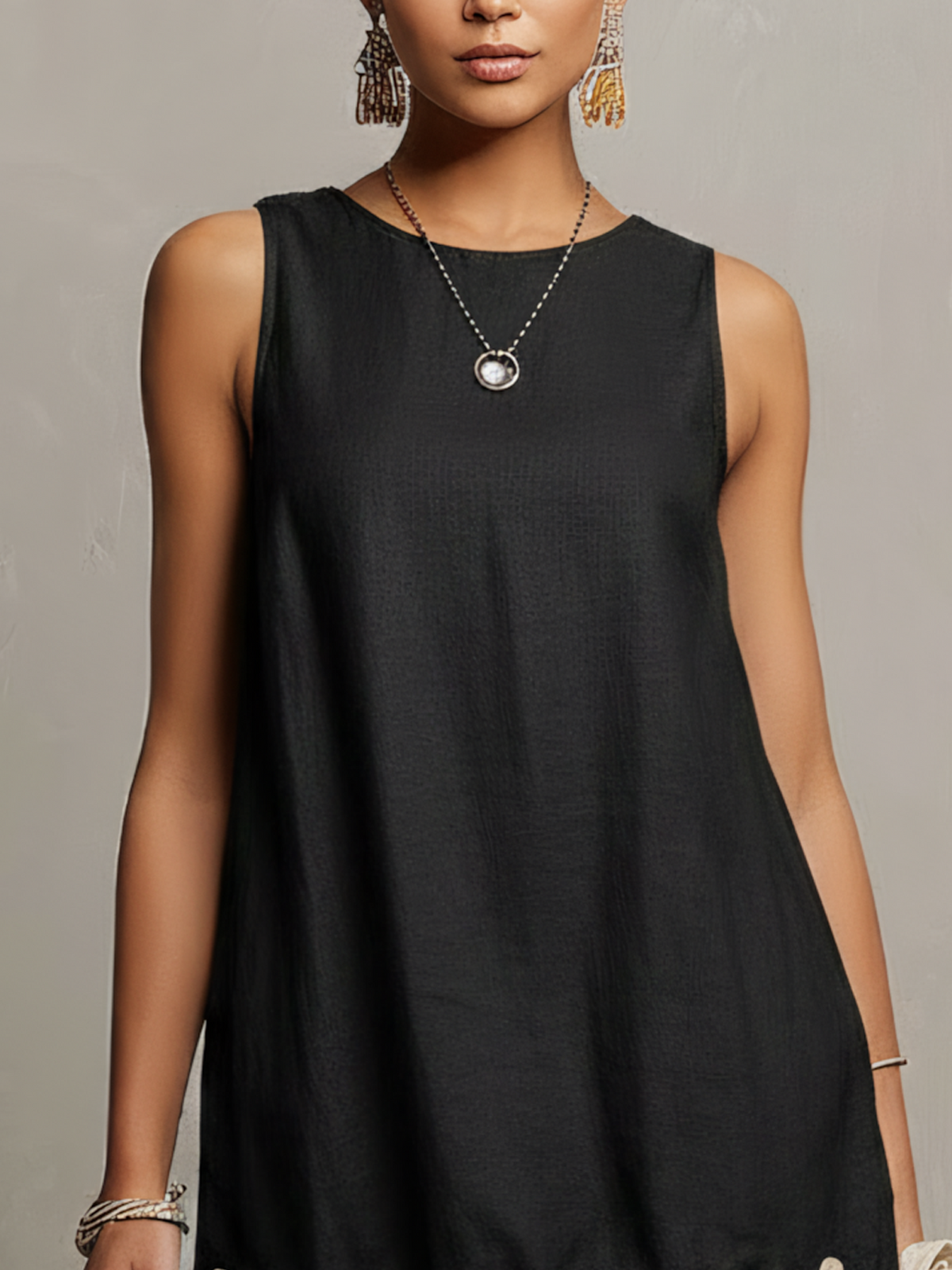 Iris | Black Cotton-Linen Mini Dress with 3D Floral