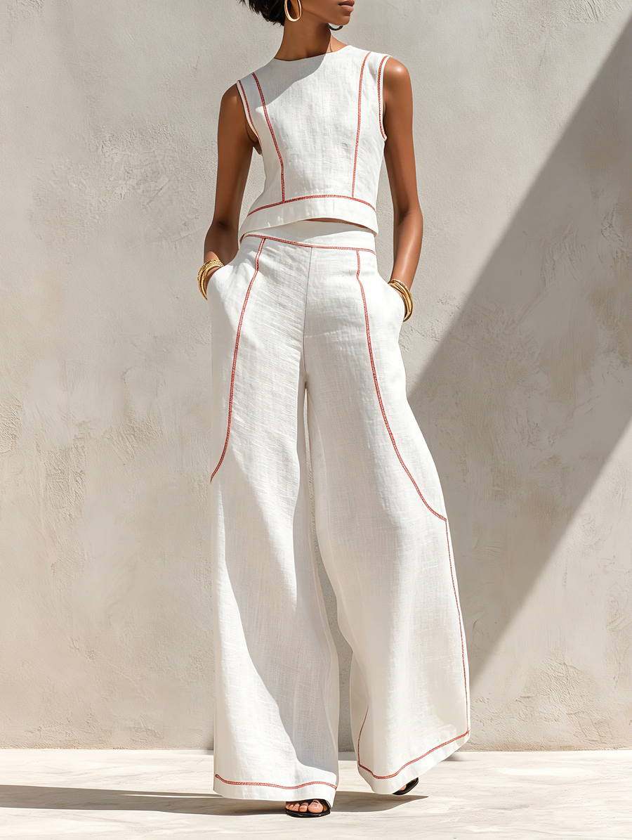 Completo elegante con pantaloni impunturati a contrasto