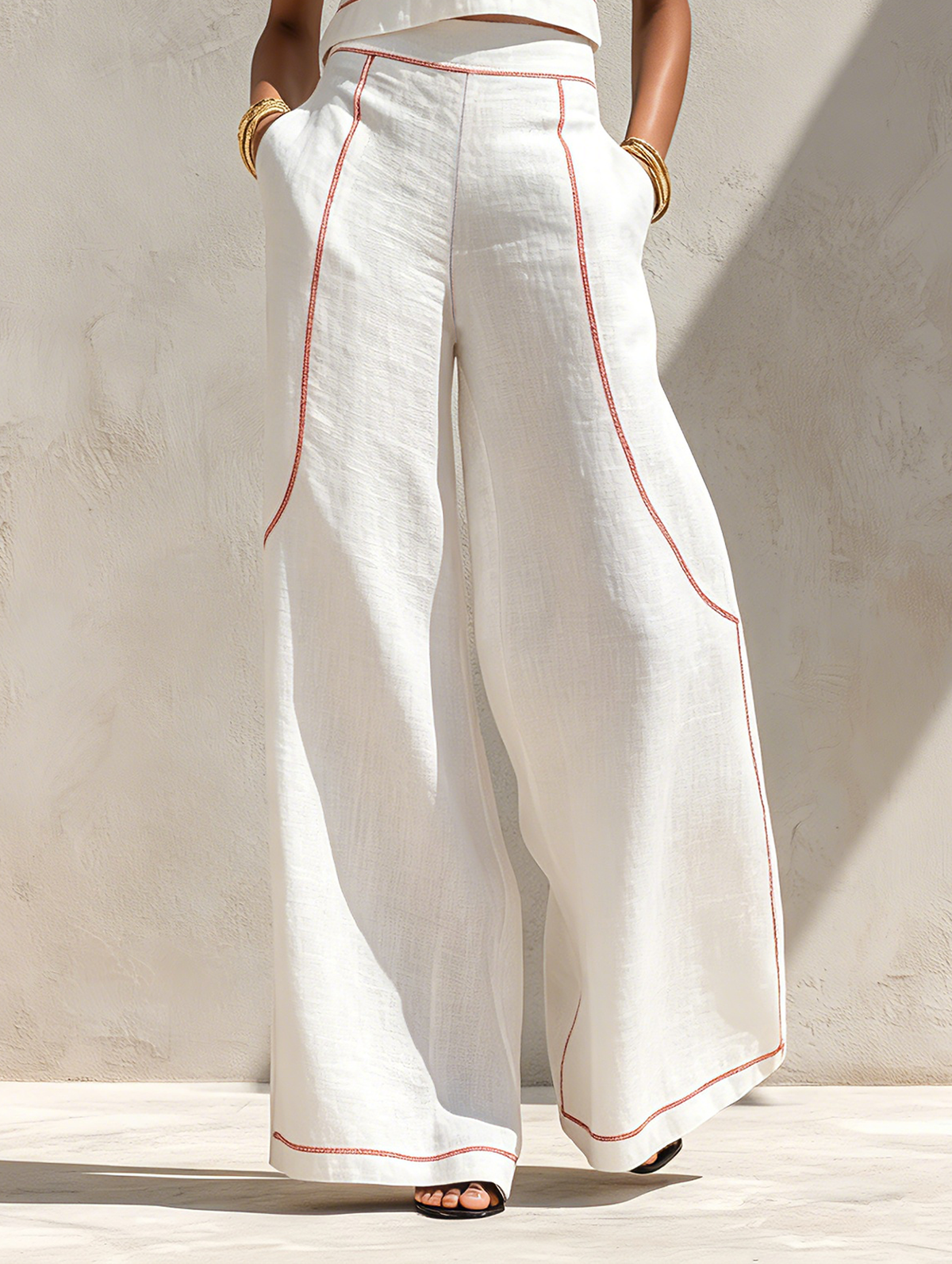 Elegant Contrast-Stitched Trousers Set