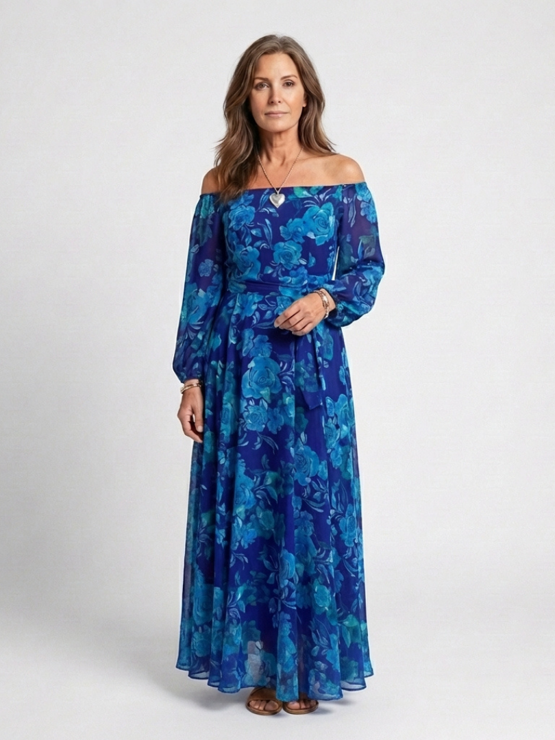 Aspen | Vestito lungo floreale con spalle scoperte