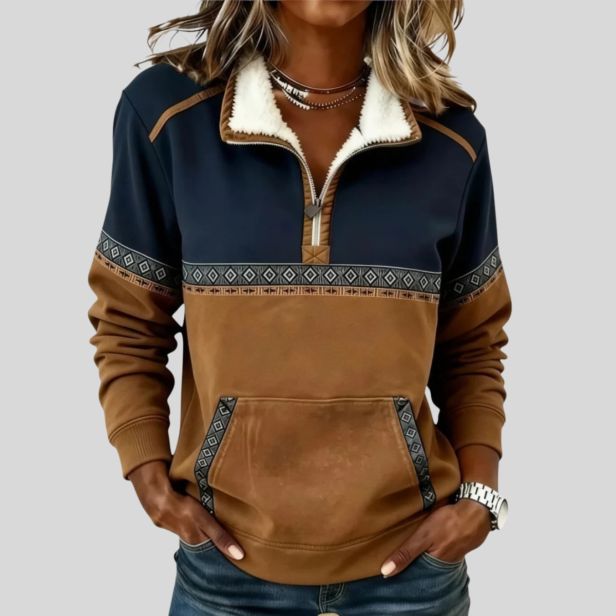 Joanna | Pullover Comodo con Mezza Cerniera