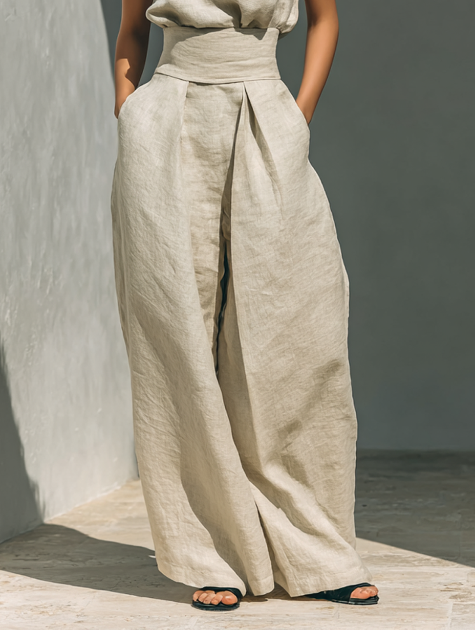 Maria | Completo Elegante in Misto Lino e Cotone con Canotta e Pantaloni Morbidi