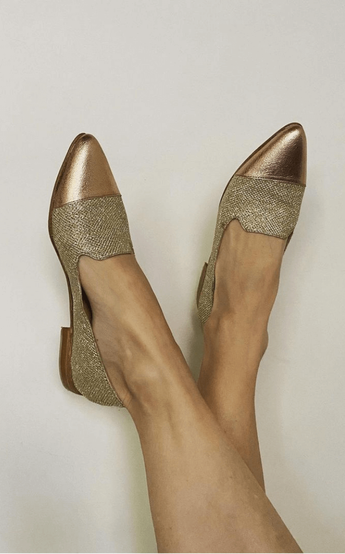 Elle | Gold Sequin Pointed-Toe Moccasins