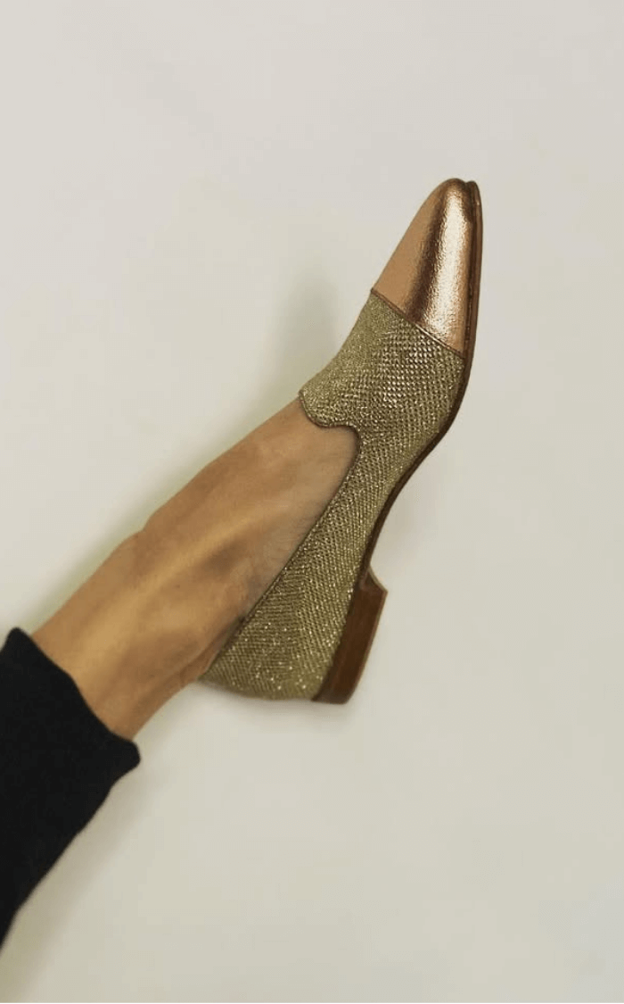 Elle | Gold Sequin Pointed-Toe Moccasins