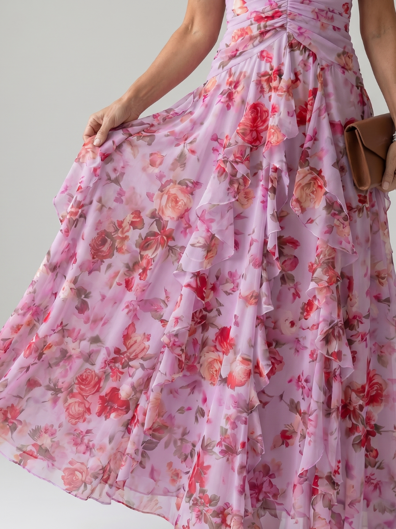Nori | Maxi Abito Floreale Halter con Top a Balze