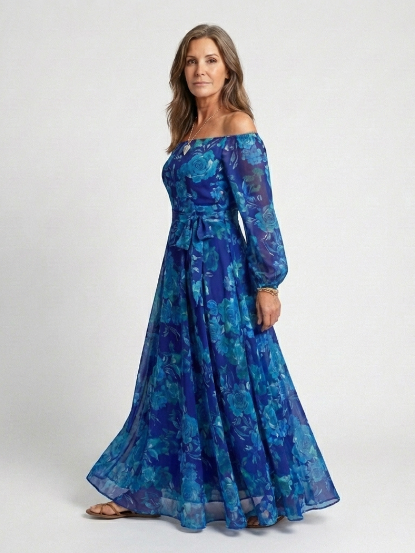 Aspen | Vestito lungo floreale con spalle scoperte
