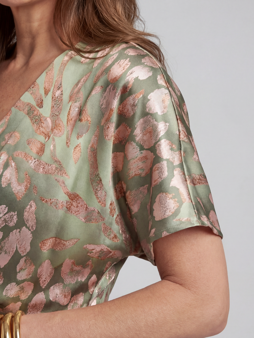 Coralie | Abstract Print V-Neck Twist-Waist Midi Dress