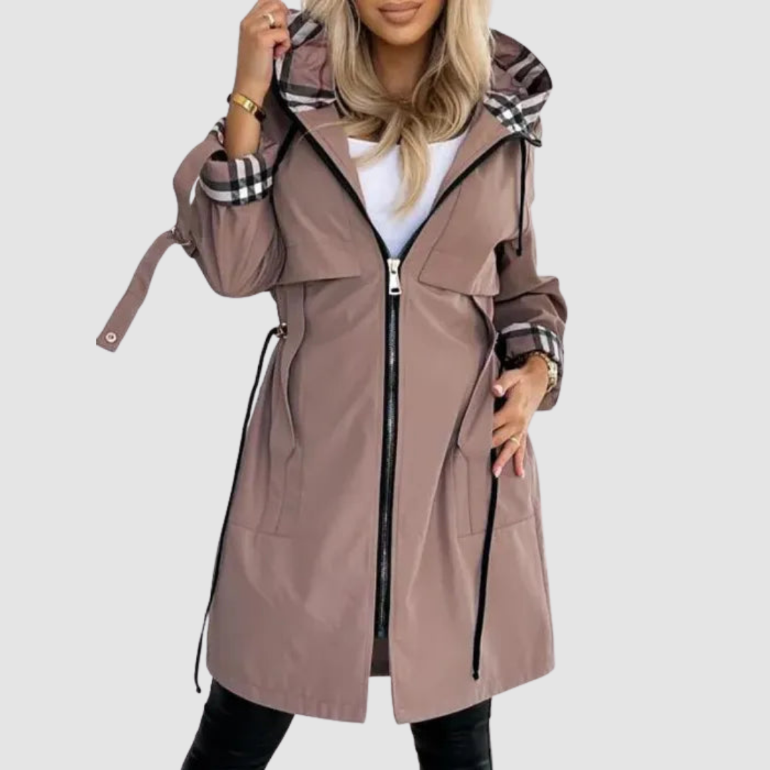 Assuntina cappotto impermeabile con zip marrone