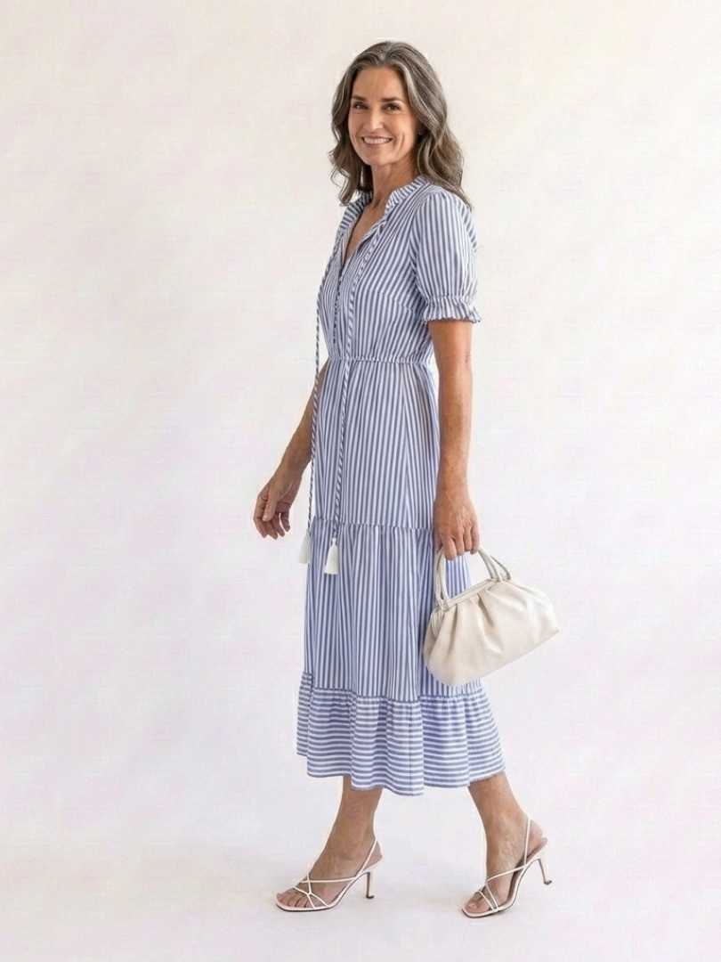 Dakota | Vestito midi a balze a righe a maniche corte