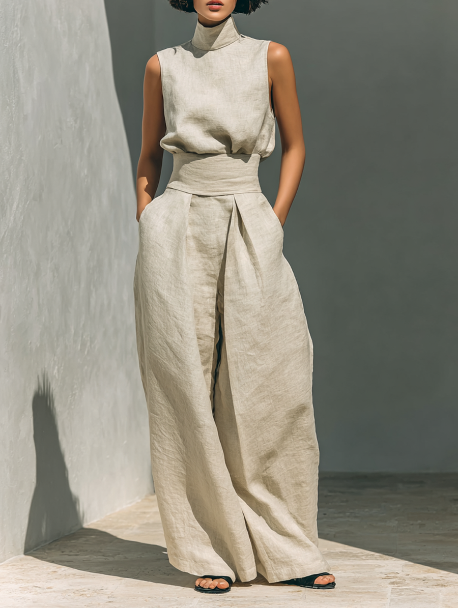 Maria | Completo Elegante in Misto Lino e Cotone con Canotta e Pantaloni Morbidi