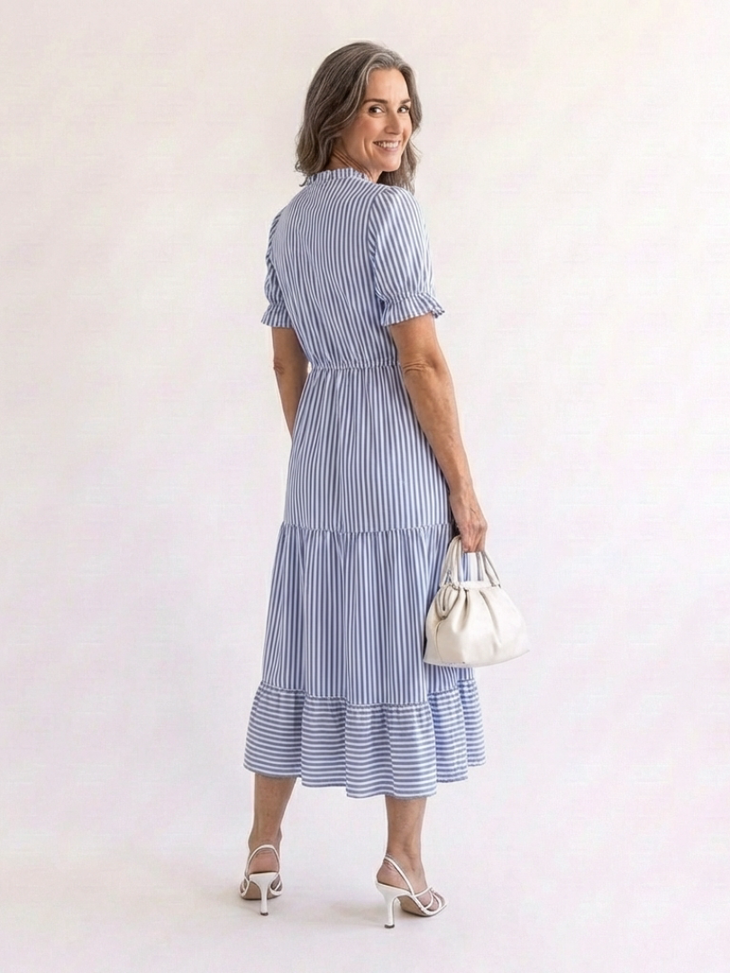 Dakota | Vestito midi a balze a righe a maniche corte