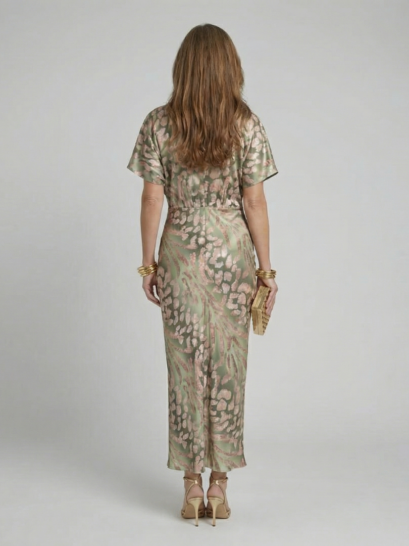 Coralie | Abstract Print V-Neck Twist-Waist Midi Dress