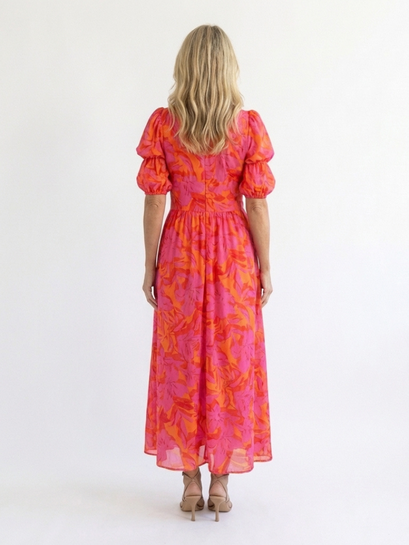 Willow | Puff Sleeve Floral V-Neck Midi Dress