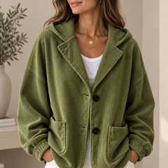 Nalina | Giacca Oversize con Cappuccio in Velluto a Coste - Verde
