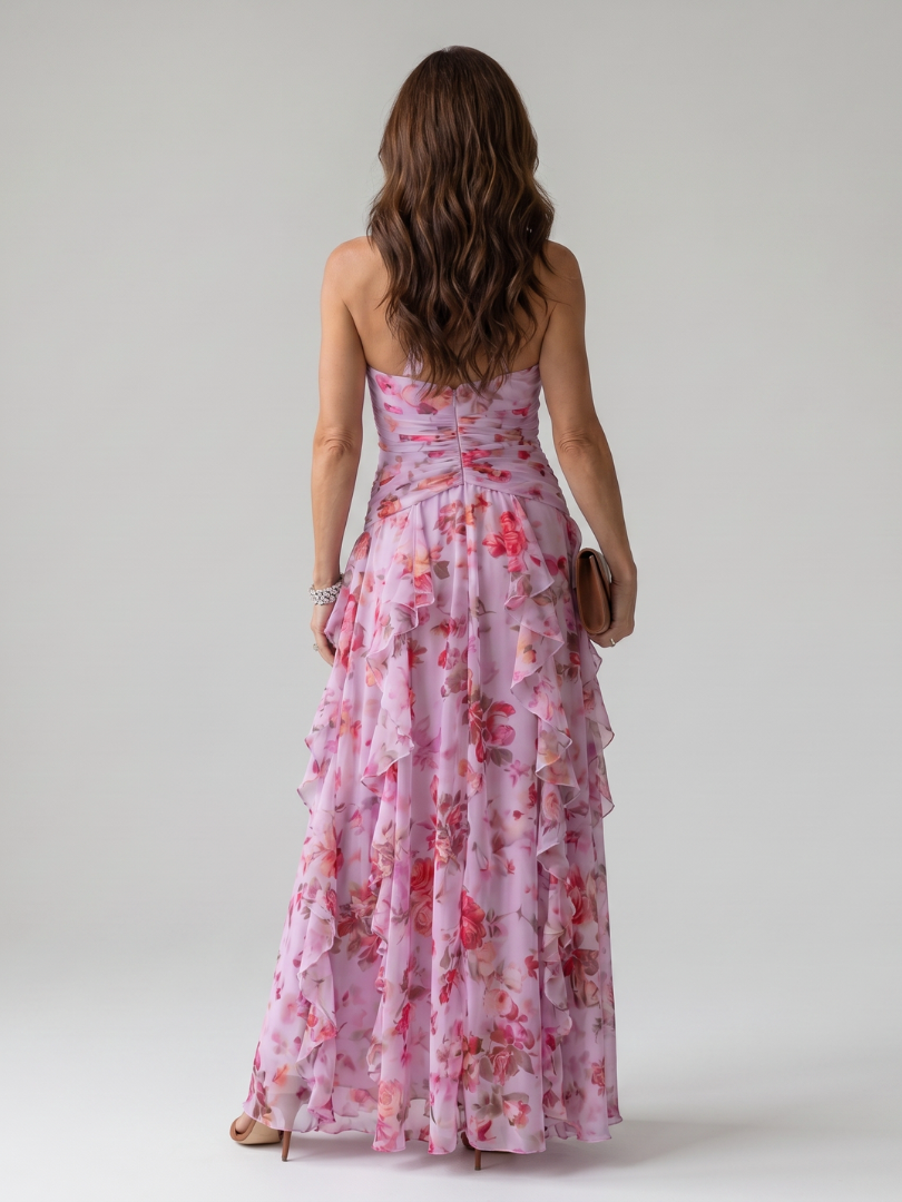 Nori | Maxi Abito Floreale Halter con Top a Balze