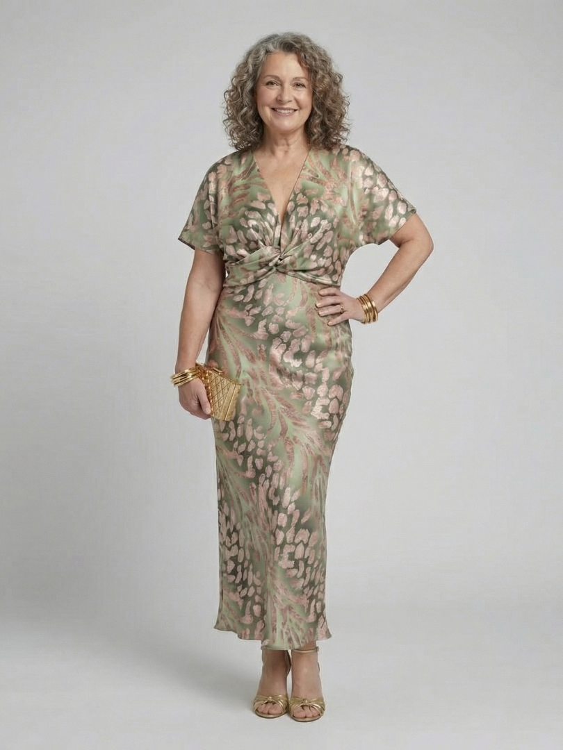 Coralie | Abstract Print V-Neck Twist-Waist Midi Dress