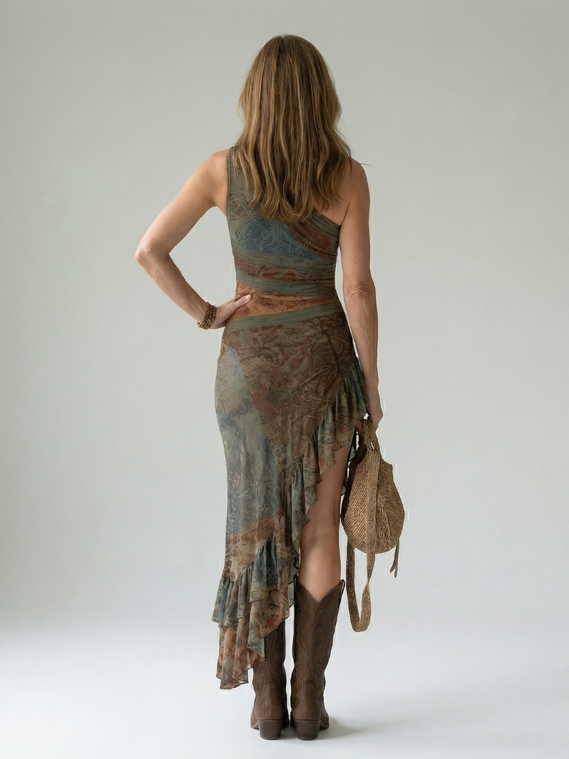 Zalia | One-Shoulder Draped Midi Dress