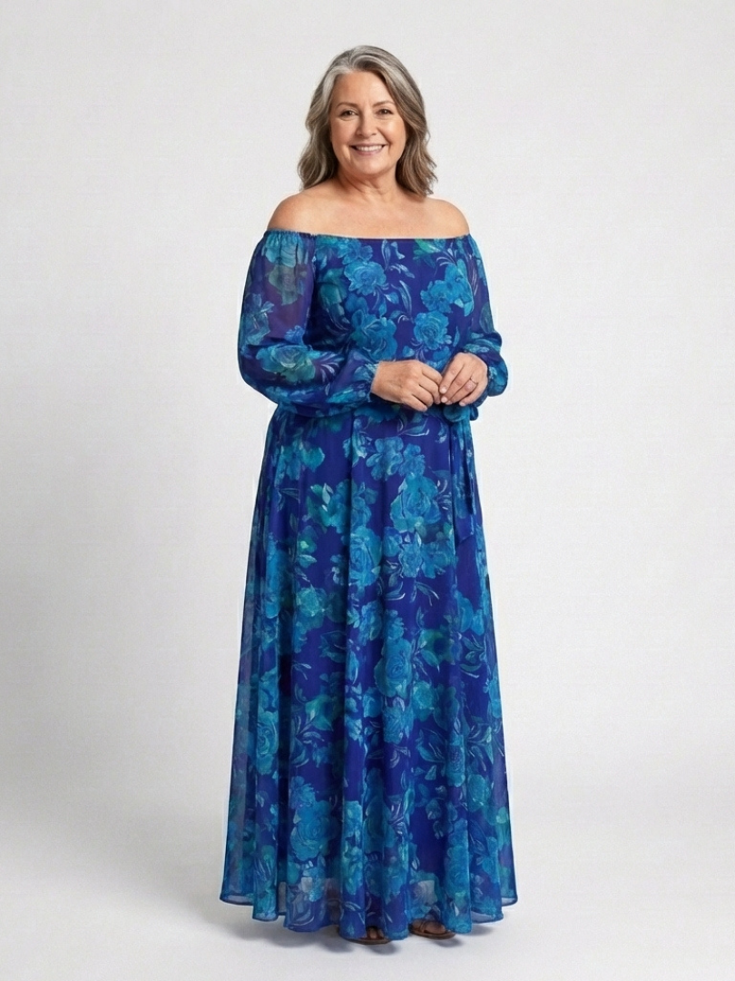 Aspen | Vestito lungo floreale con spalle scoperte