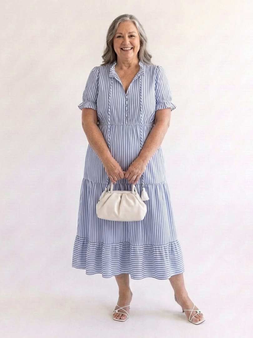 Dakota | Vestito midi a balze a righe a maniche corte