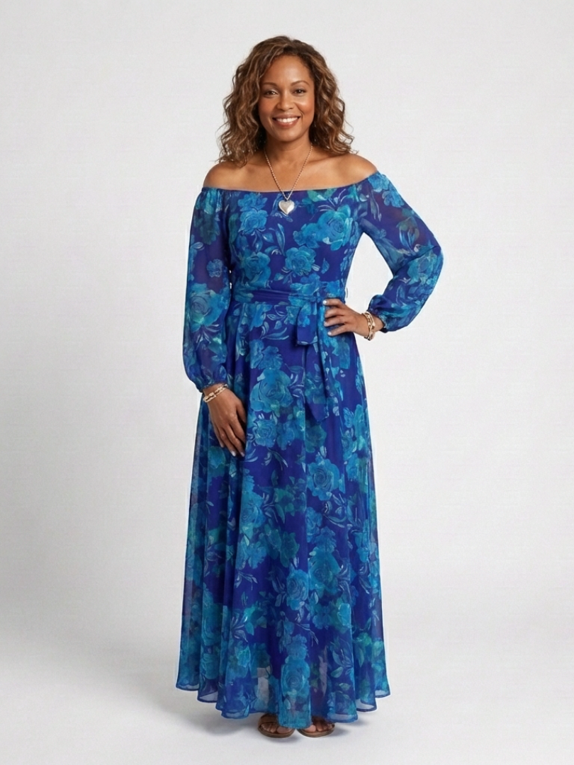 Aspen | Vestito lungo floreale con spalle scoperte