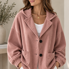 Nalina | Giacca Oversize con Cappuccio in Velluto a Coste - Rosa