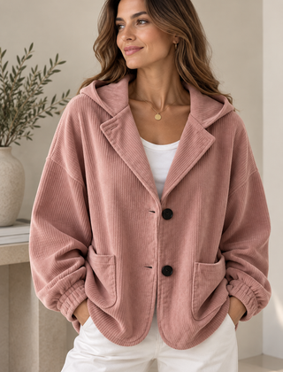 Nalina | Giacca Oversize con Cappuccio in Velluto a Coste - Rosa