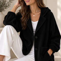 Nalina | Giacca Oversize con Cappuccio in Velluto a Coste - Nero