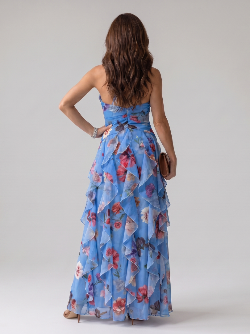 Nori | Maxi Abito Floreale Halter con Top a Balze