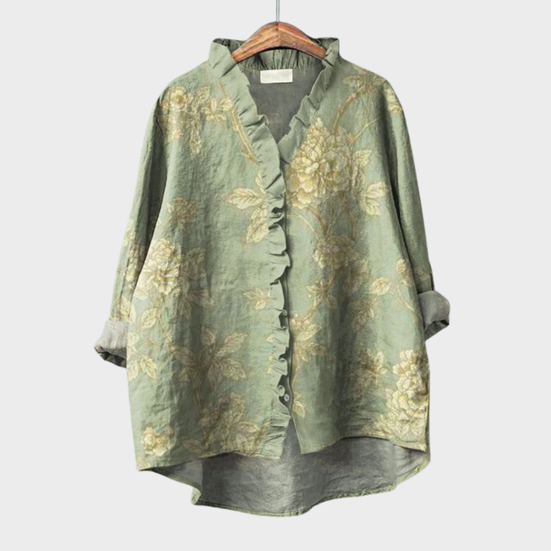 Eline | Elegante camicetta in lino a maniche lunghe dallo stile classico