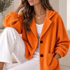 Nalina | Giacca Oversize con Cappuccio in Velluto a Coste - Arancione