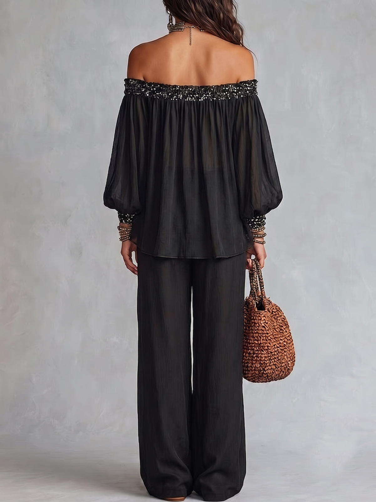 Marisol | Sequined Off-Shoulder Trouser Set