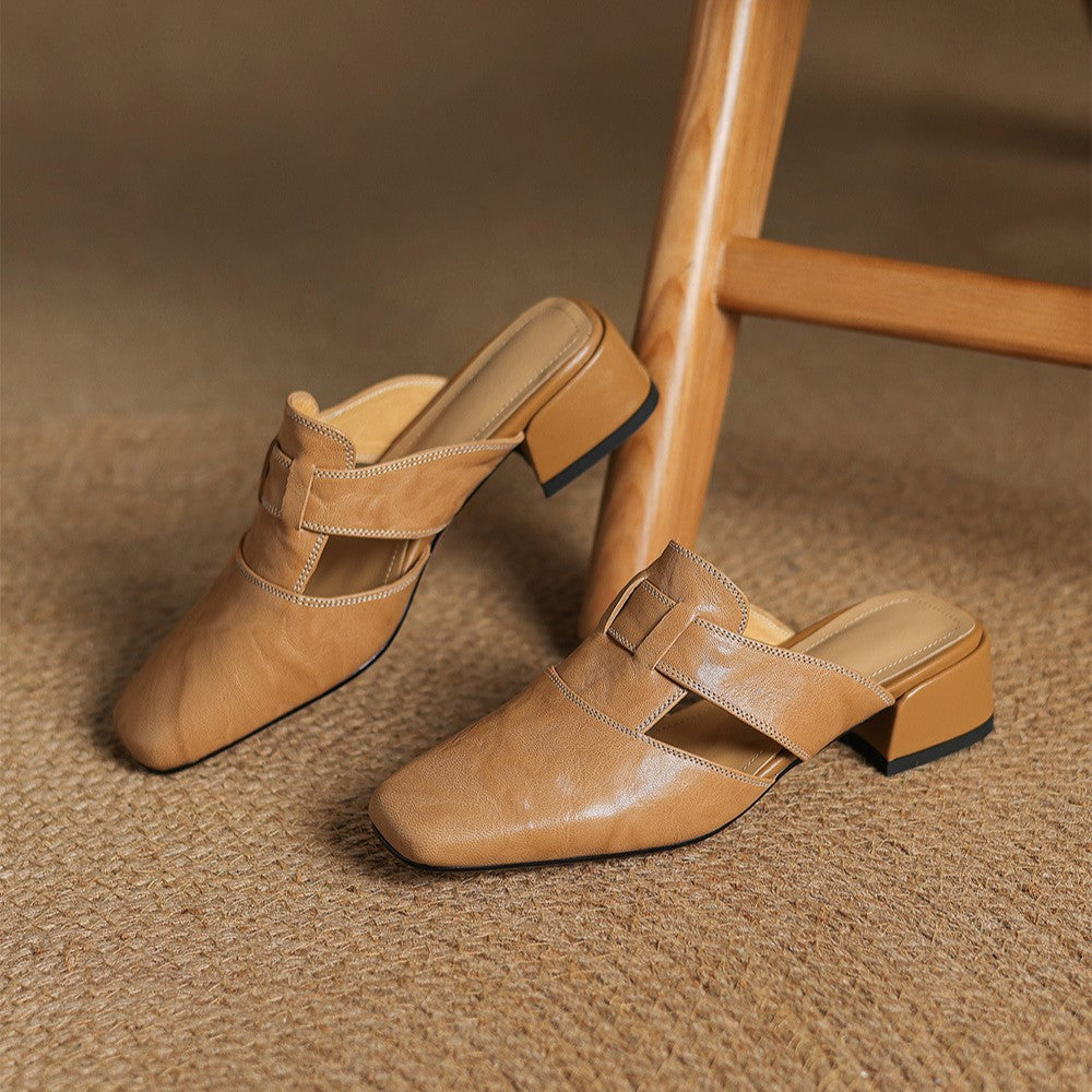 Rosel | Mules in pelle a punta quadrata