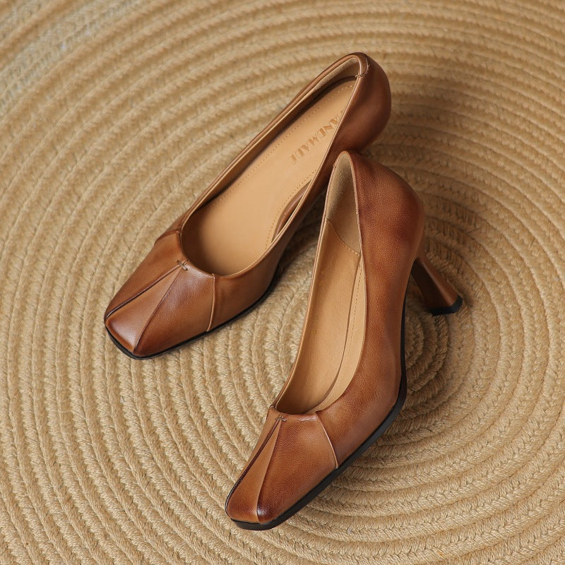 Marisol | Square-Toe Leather Heels