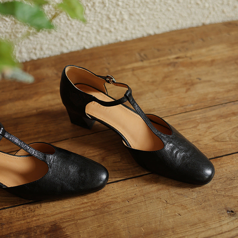 Elowen | Leather T-Strap Heels