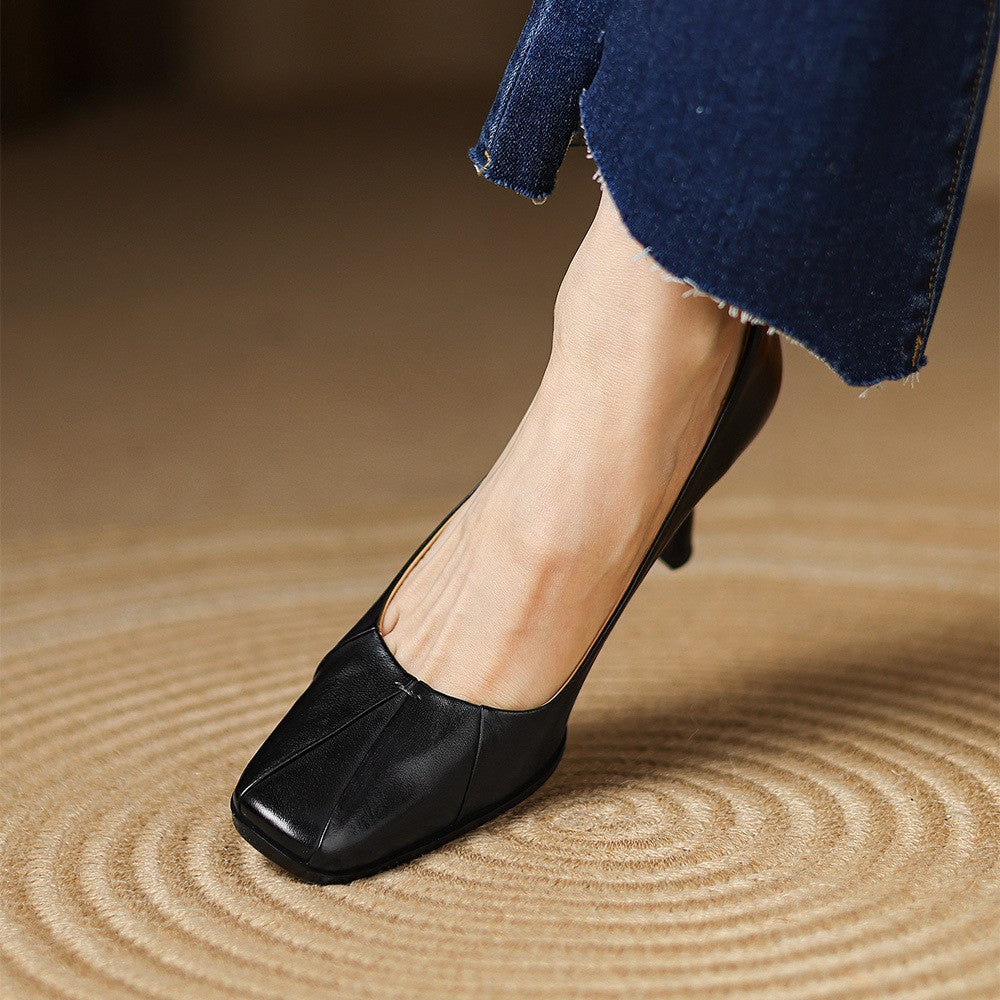Marisol | Square-Toe Leather Heels