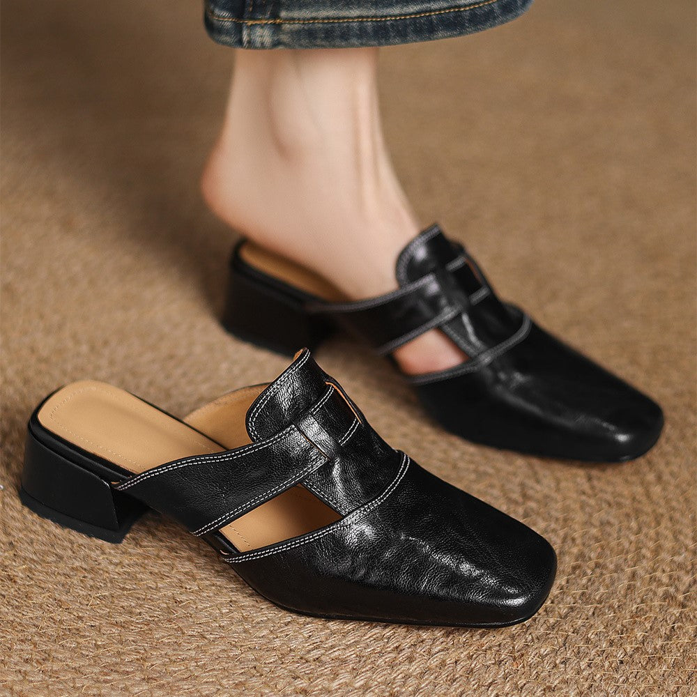 Rosel | Mules in pelle a punta quadrata