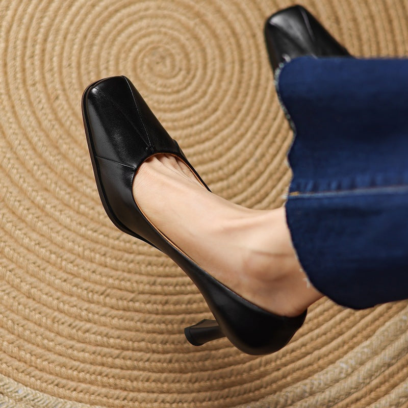 Marisol | Square-Toe Leather Heels