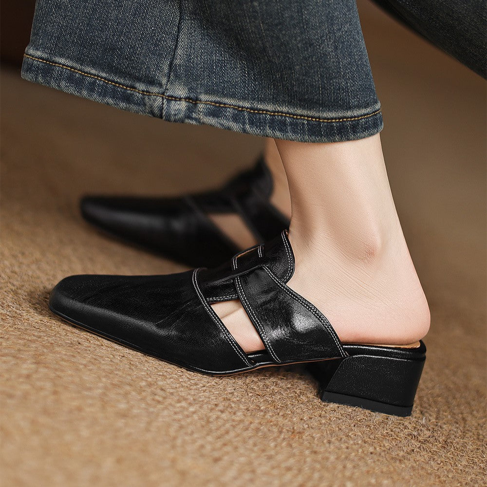 Rosel | Mules in pelle a punta quadrata