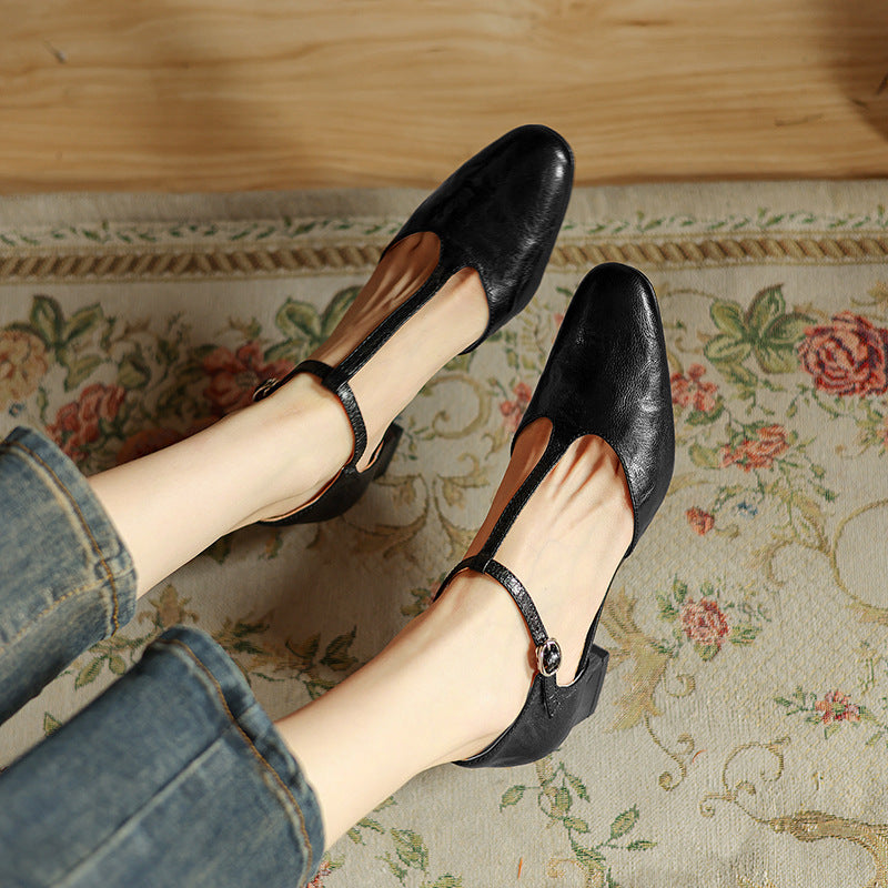 Elowen | Leather T-Strap Heels