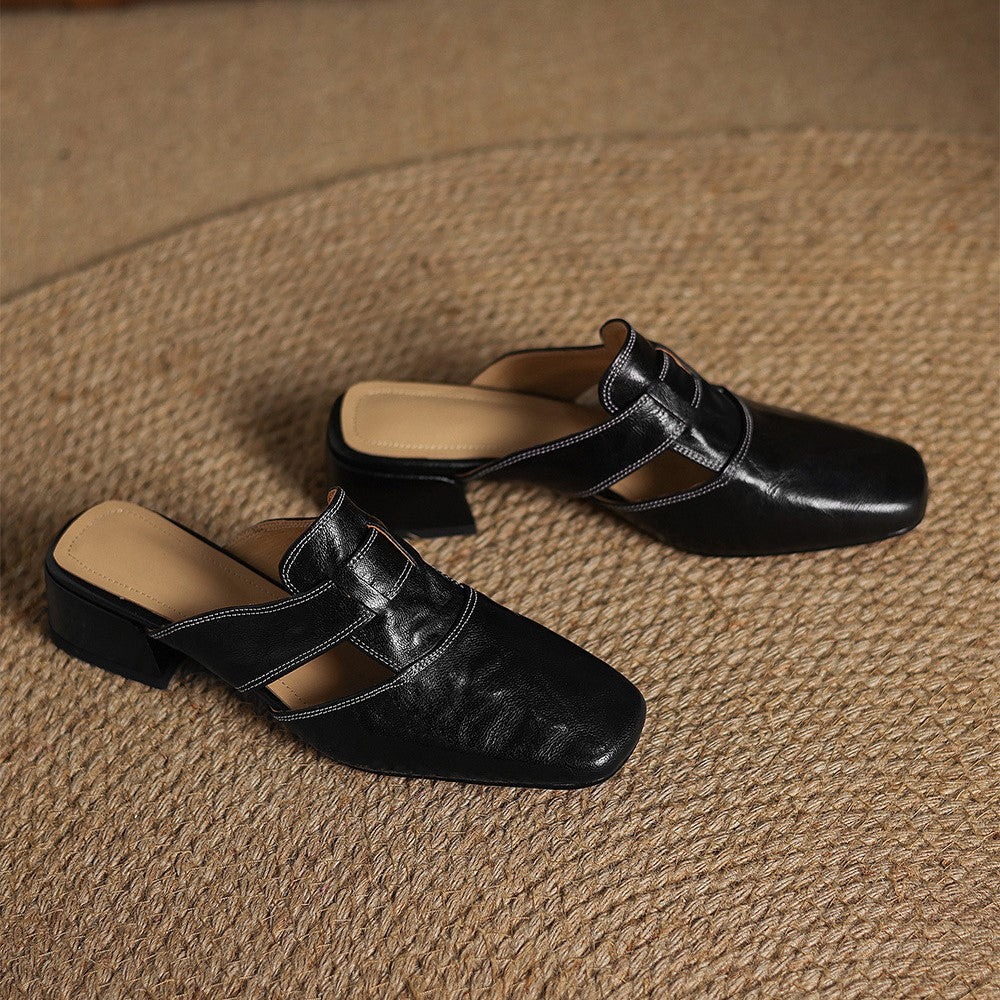Rosel | Mules in pelle a punta quadrata
