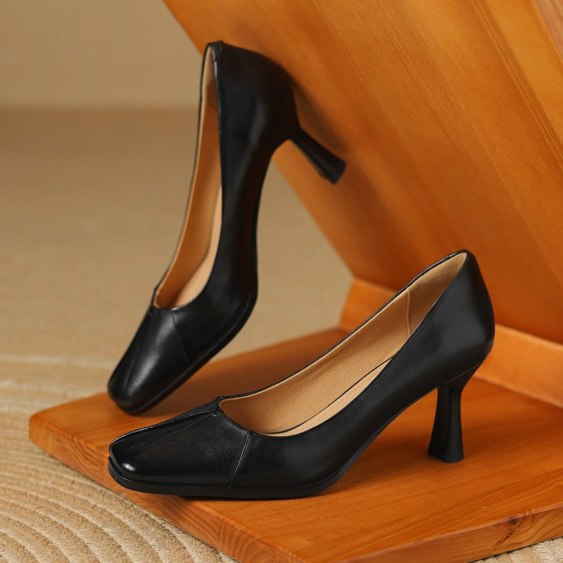 Marisol | Square-Toe Leather Heels